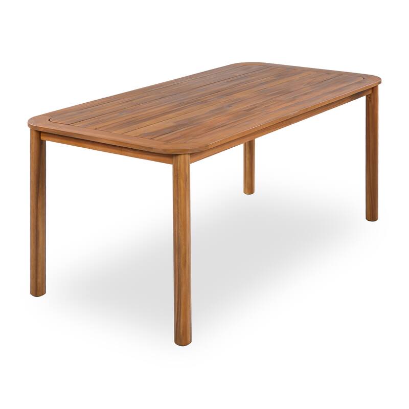 Christopher Knight Home - Porto Outdoor Acacia Wood 7-Piece Dining Set with Rattan Back Chairs & 66.25" Solid Wood Dining Table