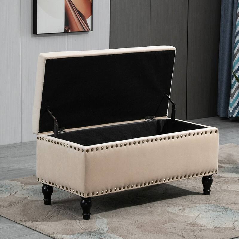Maypex 38 Inch Soft Velvet Upholstery Storage Bench with Flip Top - 38"