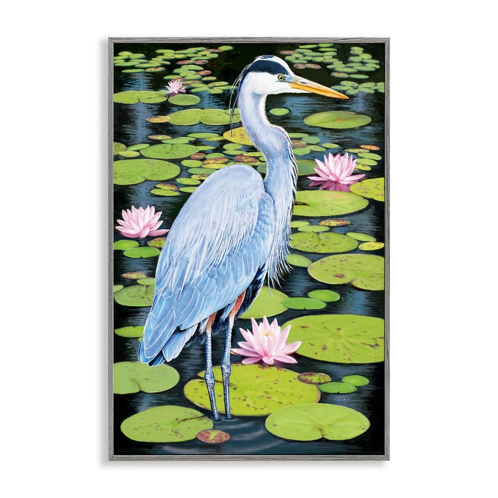 Stupell Heron Among Pond Lilies Framed Giclee Art Design By Rosiland Solomon