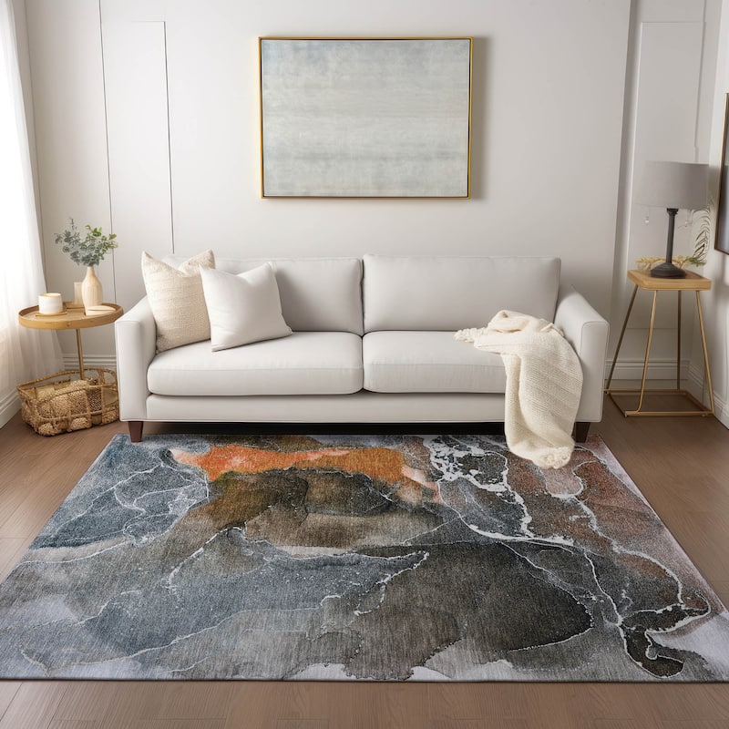 Machine Washable Indoor/ Outdoor Chantille Abstract Orange Rug - Orange - 3' x 5'