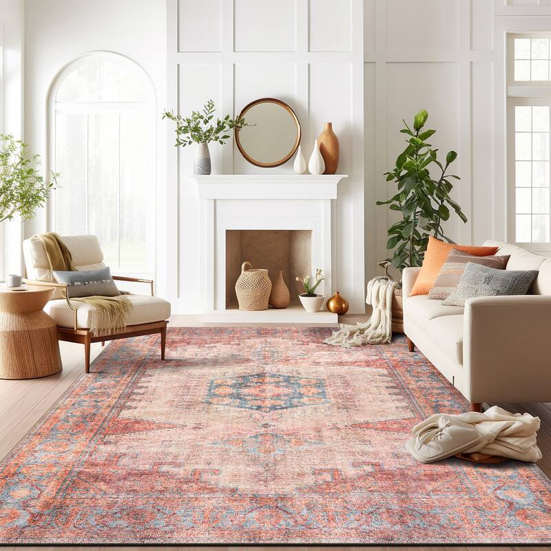 World Rug Gallery Vintage Bohemian Machine Washable Non Slip Area Rug