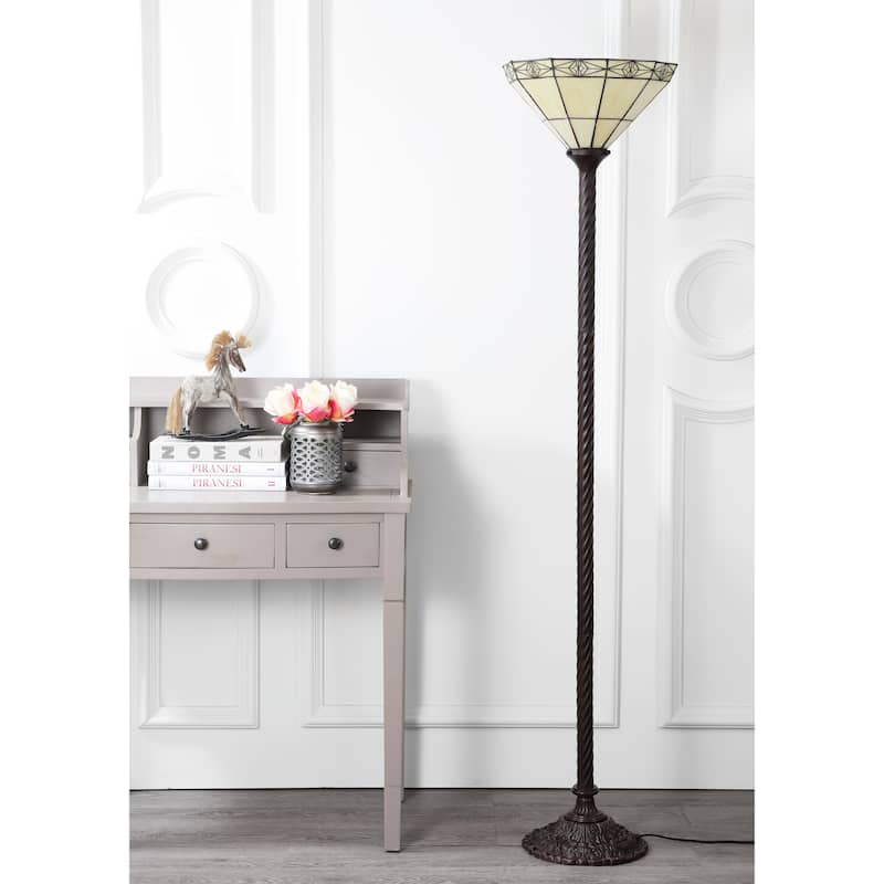 Peacock Tiffany-Style 68.57" Torchiere LED Floor Lamp, Bronze by JONATHAN Y - 68.57" H x 15" W x 15" D