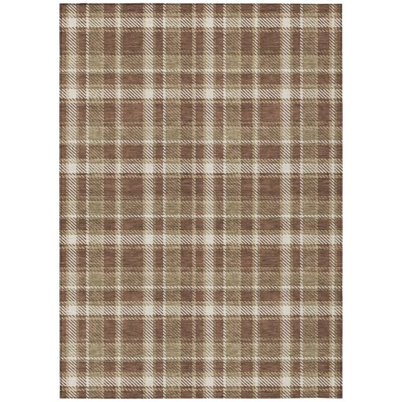 Machine Washable Indoor/ Outdoor Traditional Plaid Chantille Rug