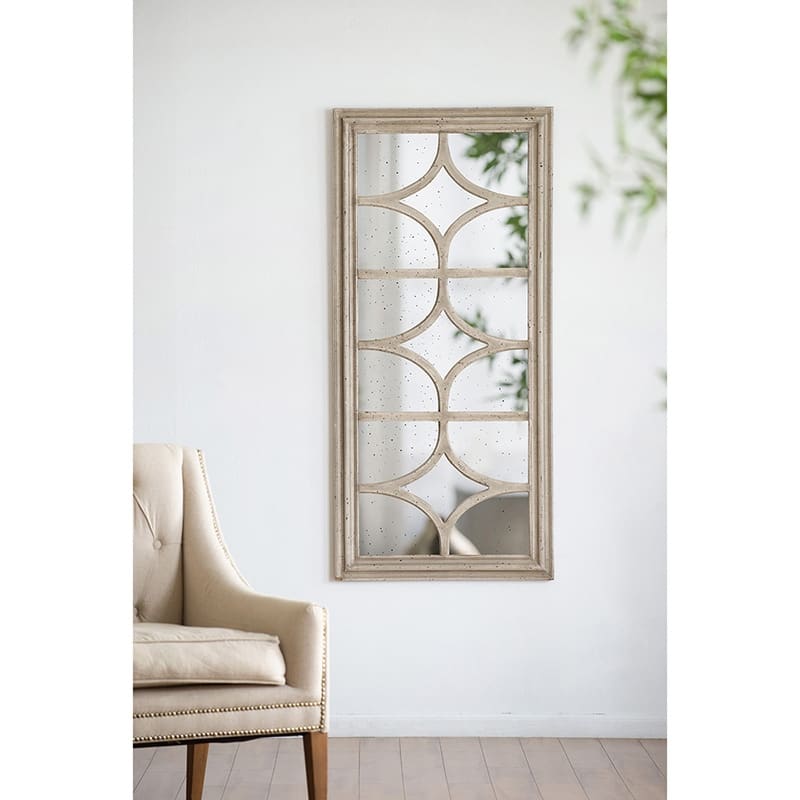 28" x 59" Glister Rectangular Mirror with Distressed Frame with Decorative Window Look - Cream