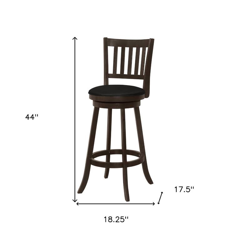 Set of 2 Swivel Round Faux Leather Seat Bar Stool with Full Back and Footrest Wood Legs for Kitchen