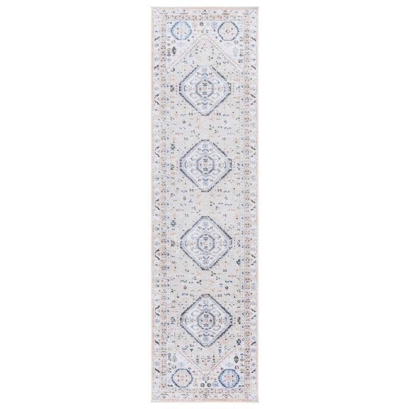 SAFAVIEH Bayside Machine Washable Surmeli Shabby Chic Rug - 2'2" x 8' Runner - Ivory/Beige Blue