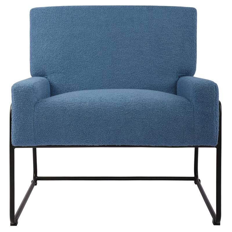 Boucle Fabric Accent Chair Lamb Wool Armchair with Metal Frame - Blue