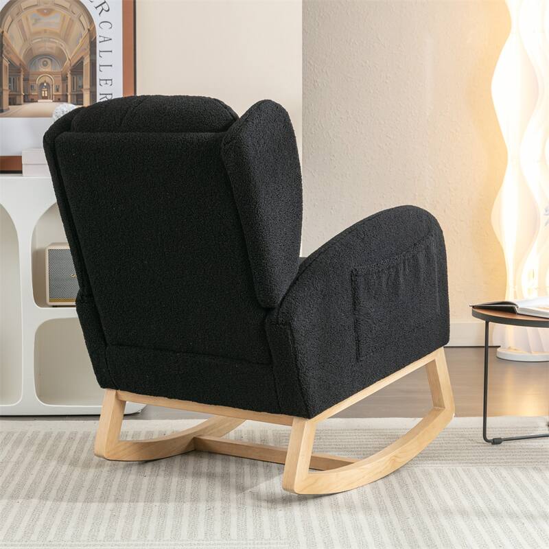 Teddy Fabric Rocking Chair With Packet Wood Legs