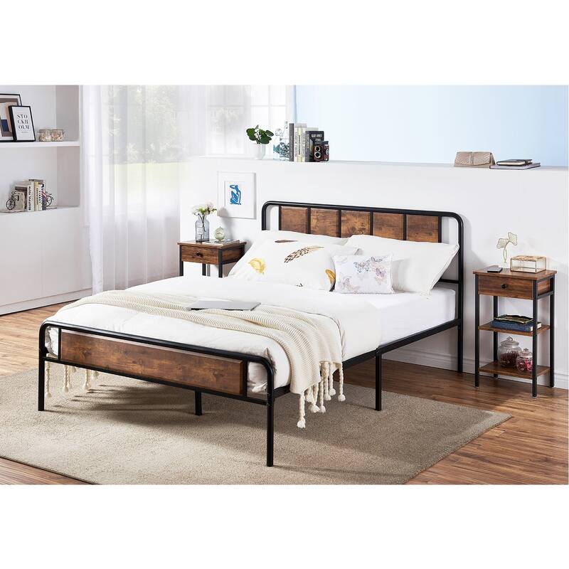 VECELO Modern Nightstand with Drawer & Open Shelves Slim Design for Small Spaces End Table with MDF & Rotating Floor Protectors