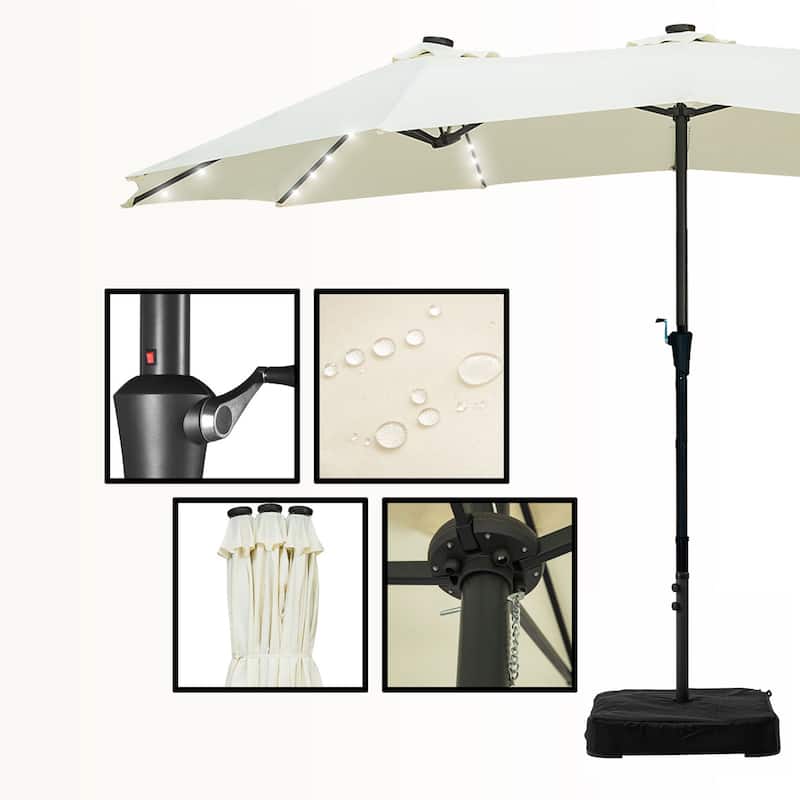 Ainfox 15ft Patio Umbrella with Base Outdoor Umbrella with Lights