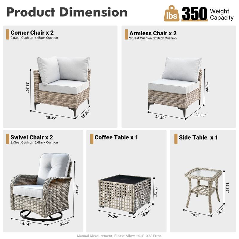 XIZZI 8-Piece Outdoor Wicker Furniture Sectional Swivel Chairs Set