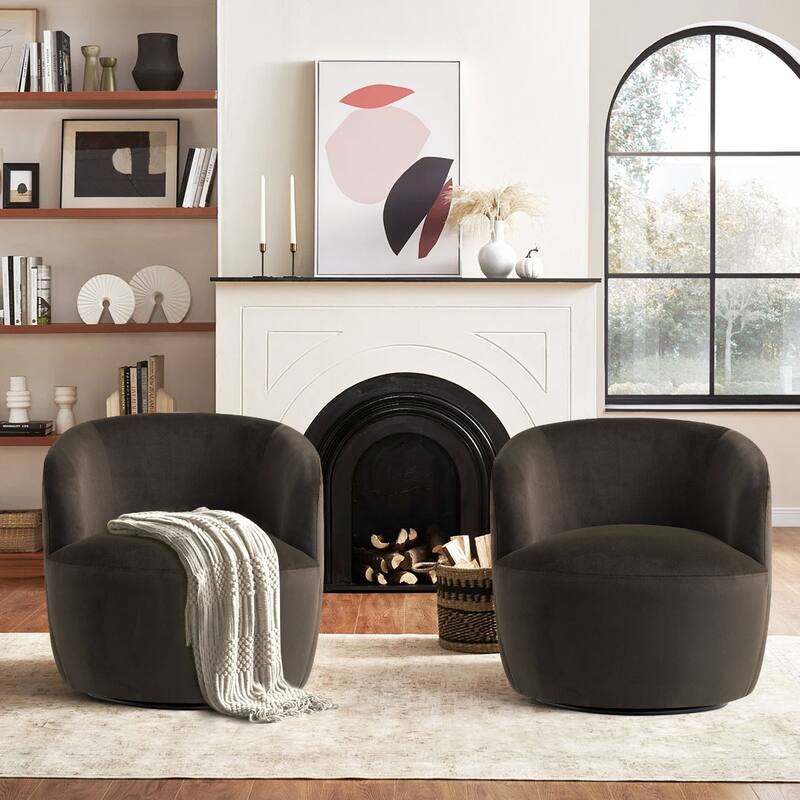 26.5" Wide Velvet Small Swivel Barrel Accent Chair(Set of 2)