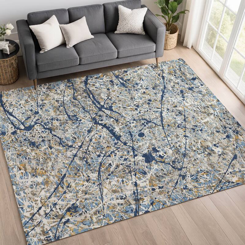 Machine Washable Indoor/ Outdoor Modern Splatter Chantille Rug