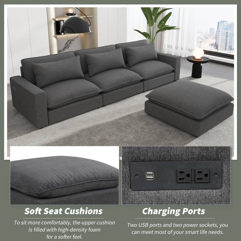 L-Shaped Reversible Sleeper Sectional Couch Pull Out Sofa Bed with Storage Racks, 2 Pillows and USB Port for Living Room