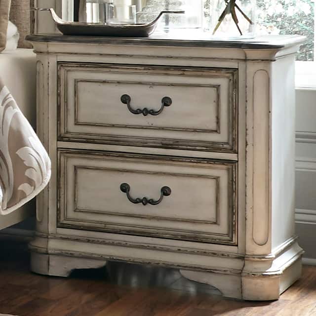 Magnolia Manor Antique White Weathered Bark 2 Drawer Night Stand On