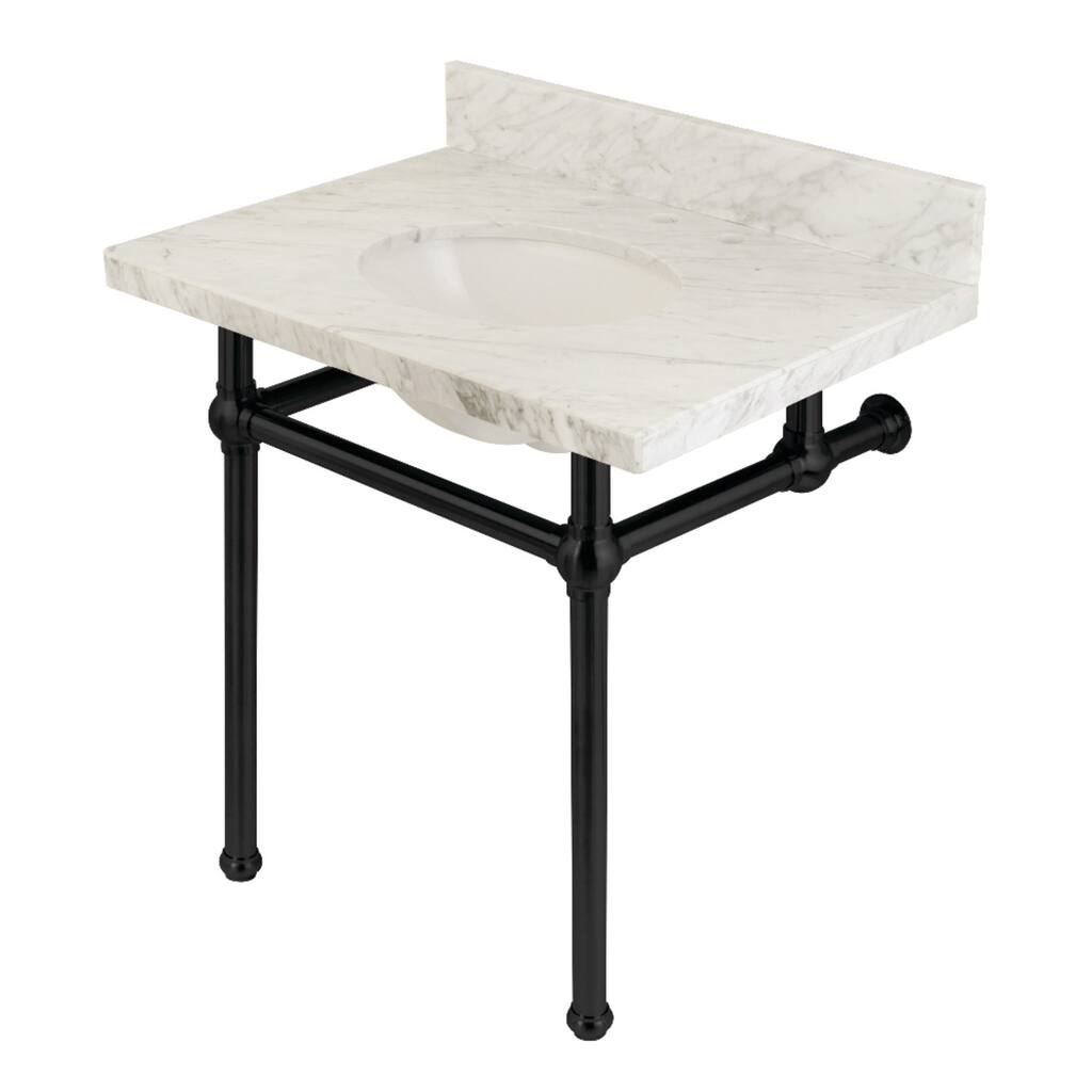 Kingston Brass Templeton 30" x 22" Carrara Marble Vanity Top with Brass Console Legs