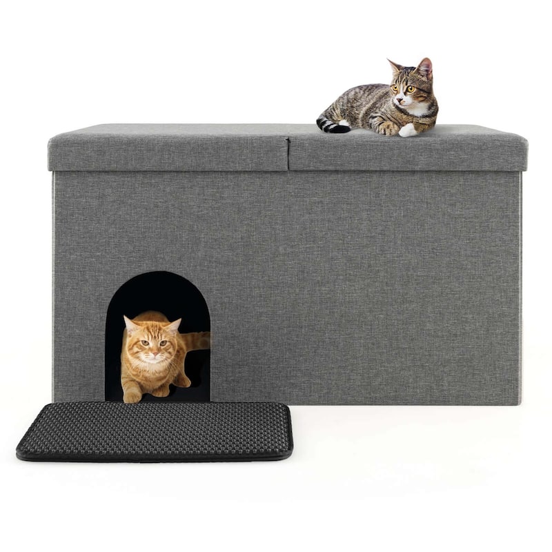 Costway Cat Litter Box Enclosure Hidden Furniture Cat Washroom Shoe - See Details - Grey