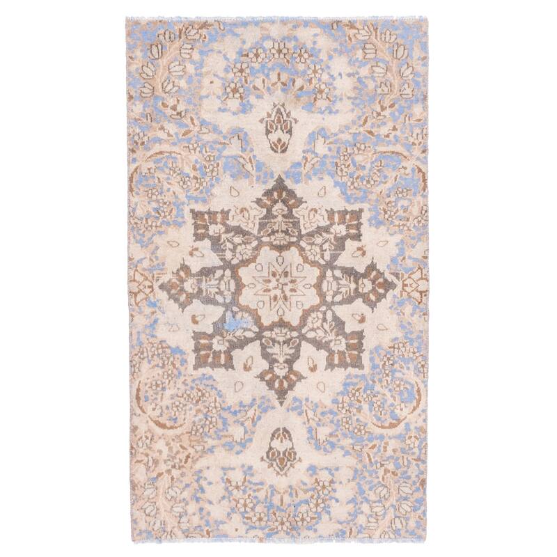 ECARPETGALLERY Hand-knotted Antalya Vintage Cream Wool Rug - 2'8 x 4'7