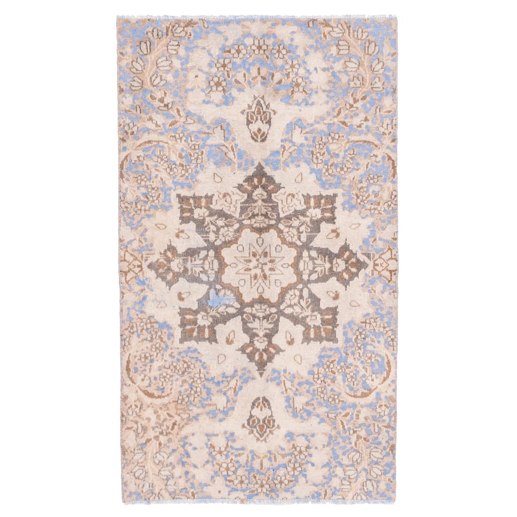 ECARPETGALLERY Hand-knotted Antalya Vintage Cream Wool Rug - 2'8 x 4'7