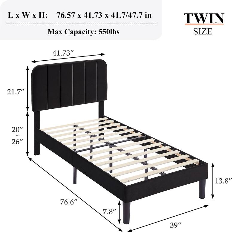 Javlergo Upholstered Bed Frames with Height-adjustable Headboard