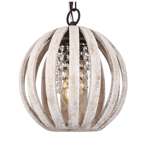 Shop Antique White 1-Light Crystal Distressed Wood Orb ...