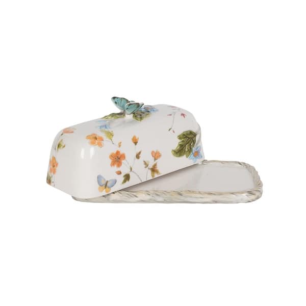 Fitz and Floyd Butterfly Fields Covered Butter Dish