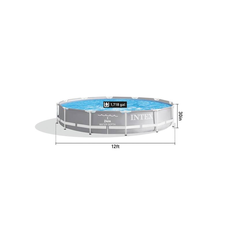Intex 12ft x 30in Prism Metal Frame Above Ground Round Swimming Pool & Canopy - 50