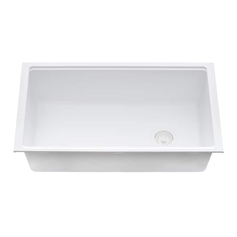 Ruvati 33-inch Granite Composite Workstation Undermount Kitchen Sink Single Bowl White - 33" x 18-1/2" - 33" x 18-1/2″