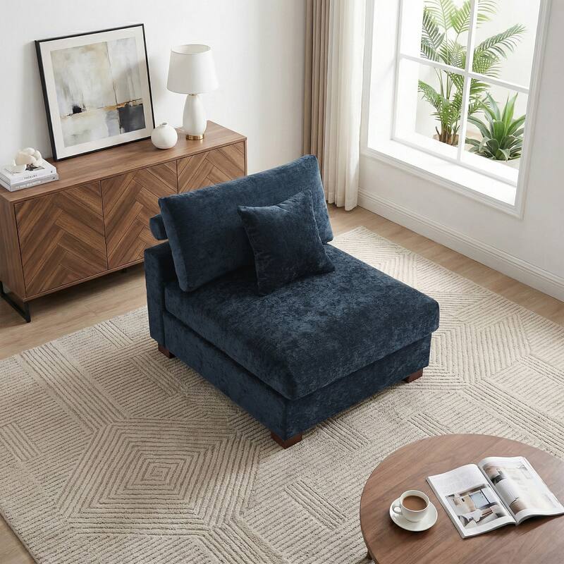 35" W Modern Chenille Armless Accent Chair Sectional Module with Pillows