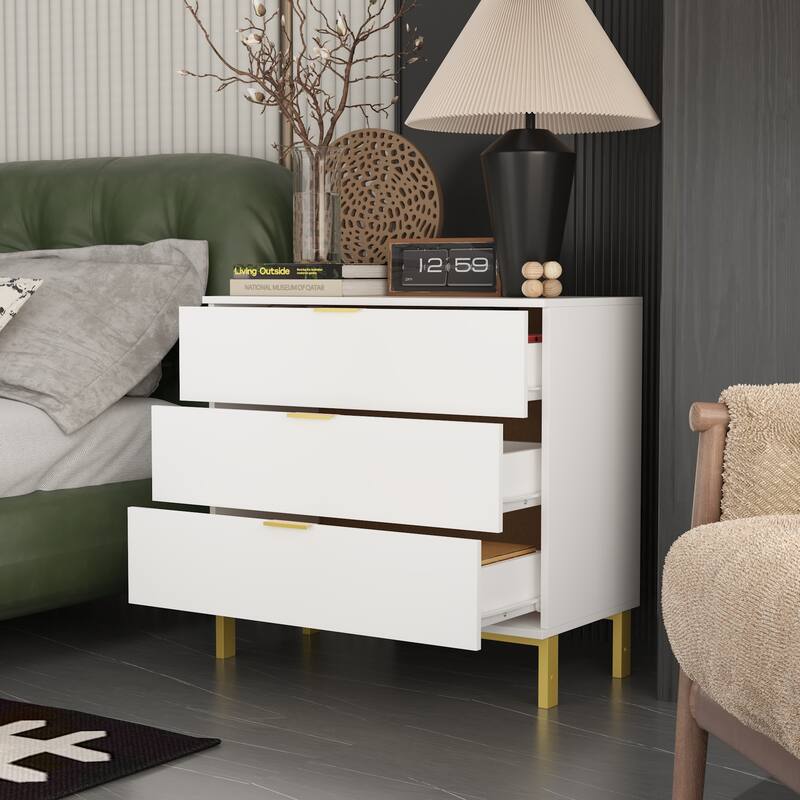 31.5"W x 29.7"H Wooden Nightstand with 3 Drawer End Table Black Chest