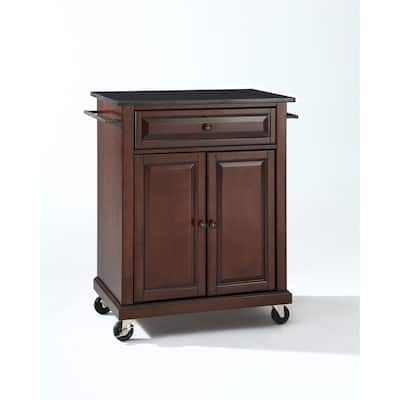 Kitchen Cart Granite Top Portable Island White Black Modern Storage