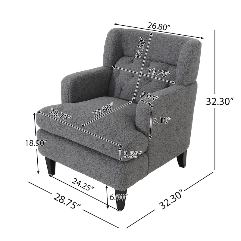 Upholstered Accent Wingback Chair Tufted Armchair for Living Room and Bedroom, Dark Grey