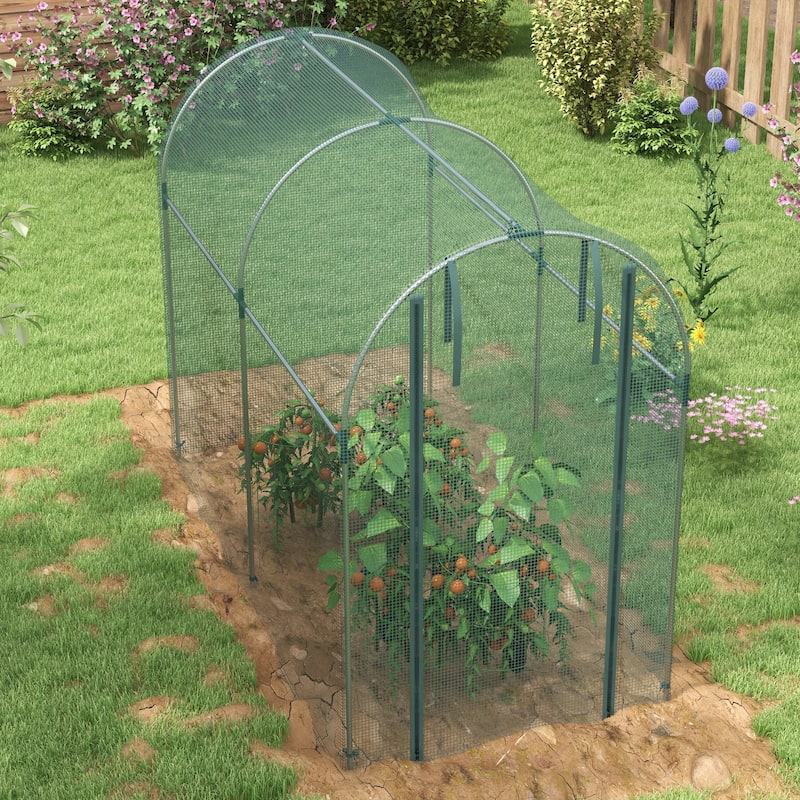 Outsunny 4' x 8' Crop Cage, Plant Protection Tent with Zippered Door and Galvanized Steel Frame, Fruit Cage Netting Cover