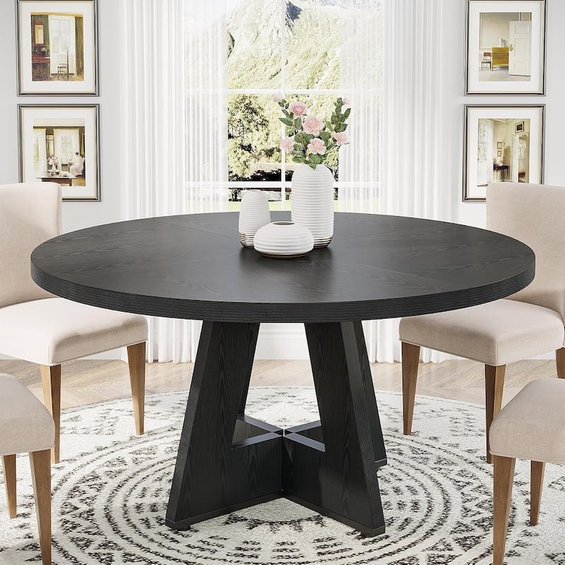47" Round Wood Dining Table 4-Seater Farmhouse with Wooden Tabletop Cross Base for Dining Room/Kitchen