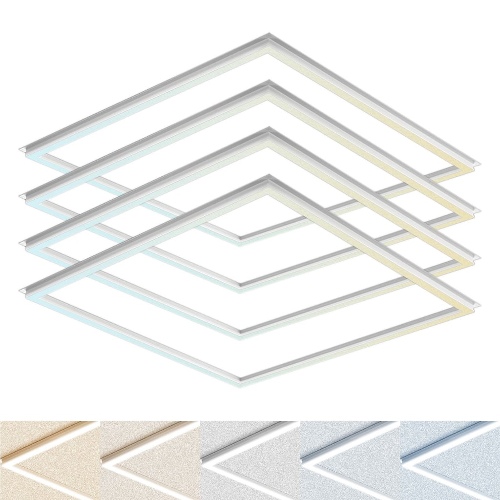 Luxrite 2x2 FT Edge-Lit Frame LED Panel Lights, 5CCT 3000K-6500K, 2600/3900/5200LM, Dimmable, Damp Rated, ETL (4 Pack)