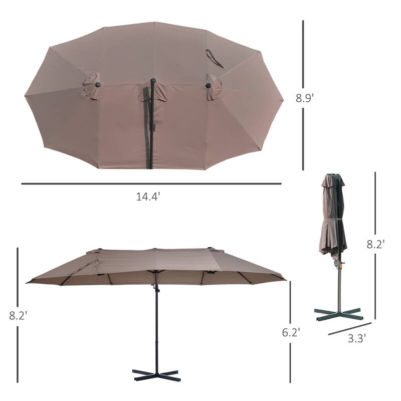 Patio Umbrella 2 Sides Outdoor Extra Large Parasol with Crank Cross Base for Deck Lawn Backyard and Pool, Brown