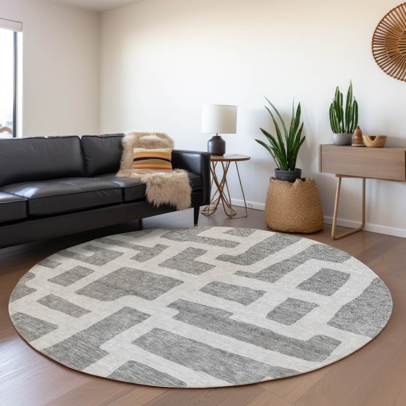 Premium Washable Super Soft Geo Maze Mayfield Rug - Gray - 8' x 8'