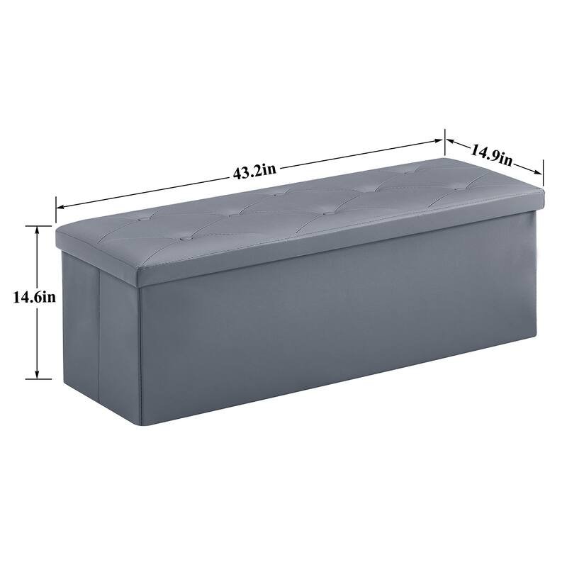 2 PC Storage Folding Ottoman, Storage Footrest Stool, Faux Leather Storage Bench Cube with Padded Seat for Small Space