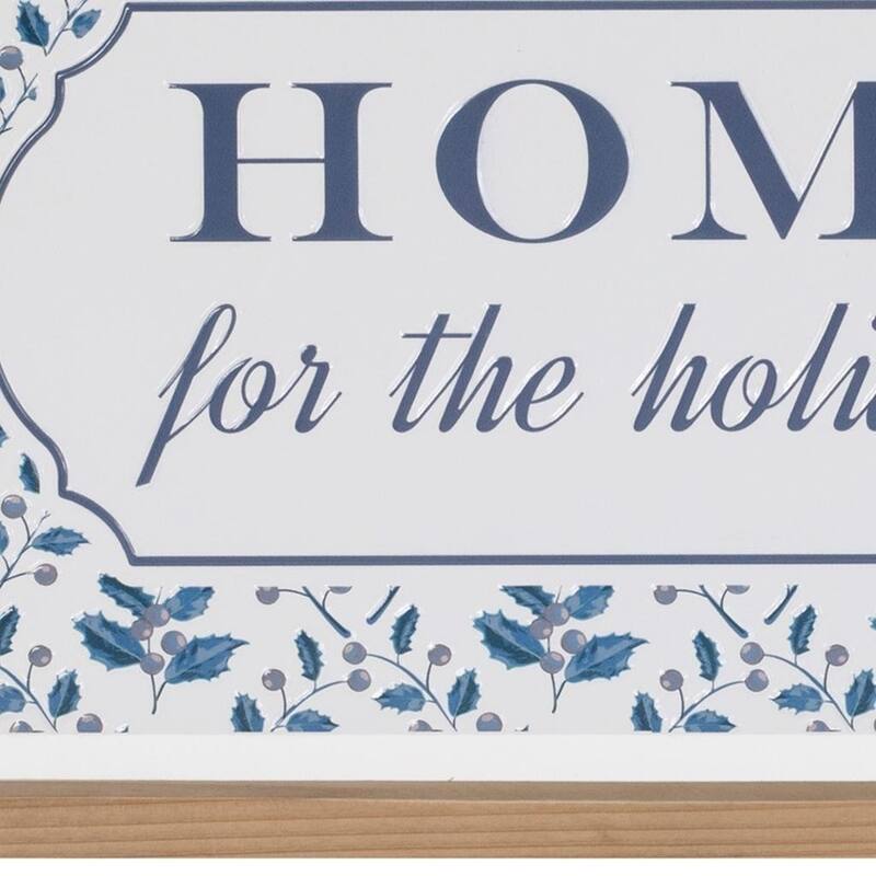 HomeRoots 10" X 19" Blue And White Home For The Holidays Wood Framed Art