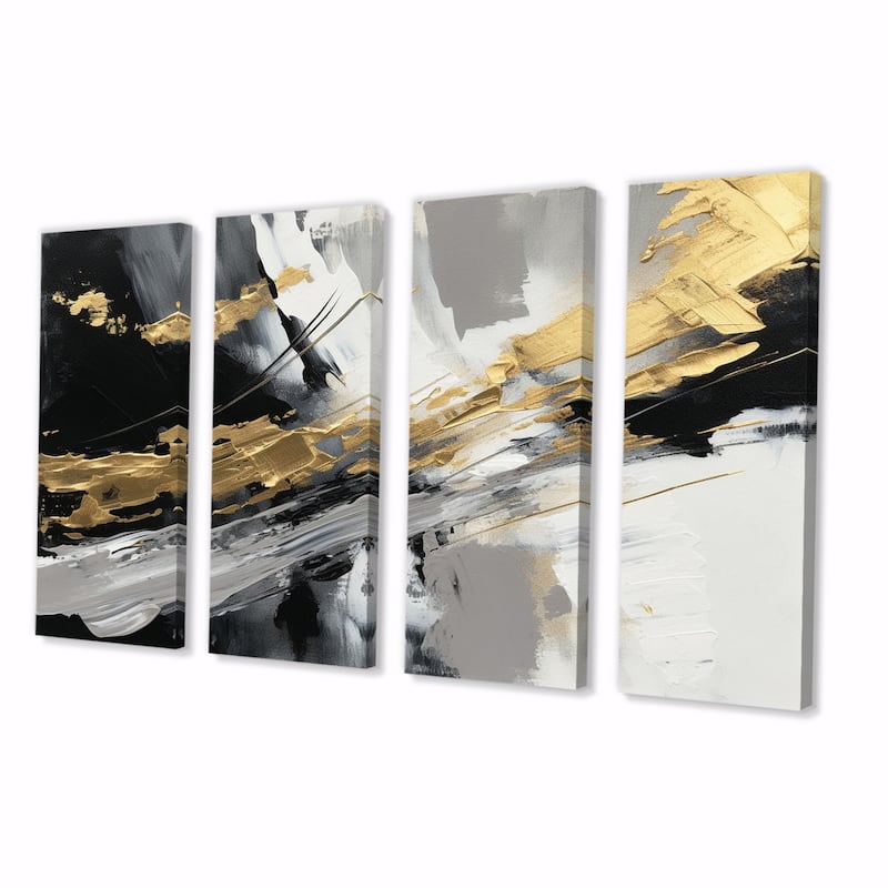 Designart "Golden River Wildness Abstract Gold And Black" Abstract Multipanel Canvas Wall Art set