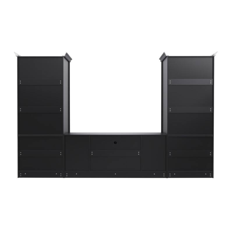 Modern 128.2" Wall Unit Entertainment Center for TVs up to 80", TV Stand Media Console with Bookshelves and Glass Cabinets