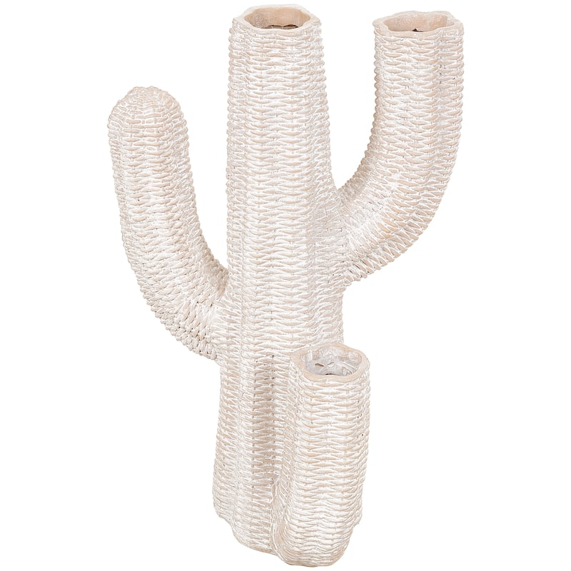 Cream Resin Tall Textured Cactus Indoor Outdoor Planter