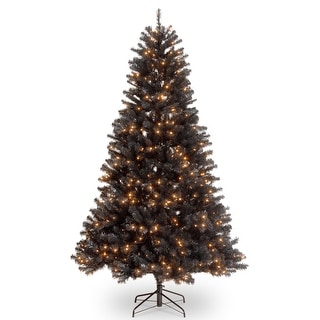 National Tree Company Halloween Pre-Lit Artificial Full Tree, Black, North Valley Spruce, White Lights, Includes Stand, 7 Feet
