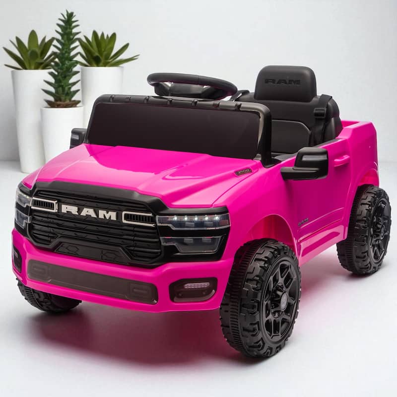 Licensed Dodge RAM 3500 12V Kids Ride On Truck with Remote Control, Dual Motors, Suspension, LED Lights & Music Player - Pink