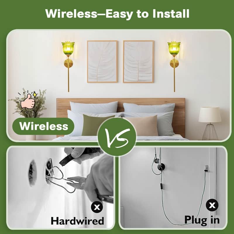 Battery Operated Wallchiere with Remote, Rechargeable Wireless Gold Wall Sconces , RGB Dimmable Light (Set of 2)