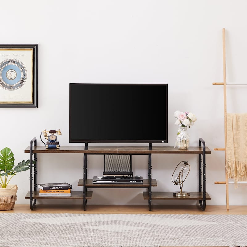 VECELO Industrial TV Stand for TV up to 71 inch,Entertainment Center TV Console Table