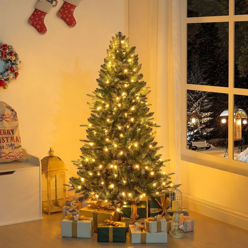 Traditional Artificial Christmas Tree with Lights, Prelit Christmas Tree, Pine Fir Christmas Tree with LED Lights