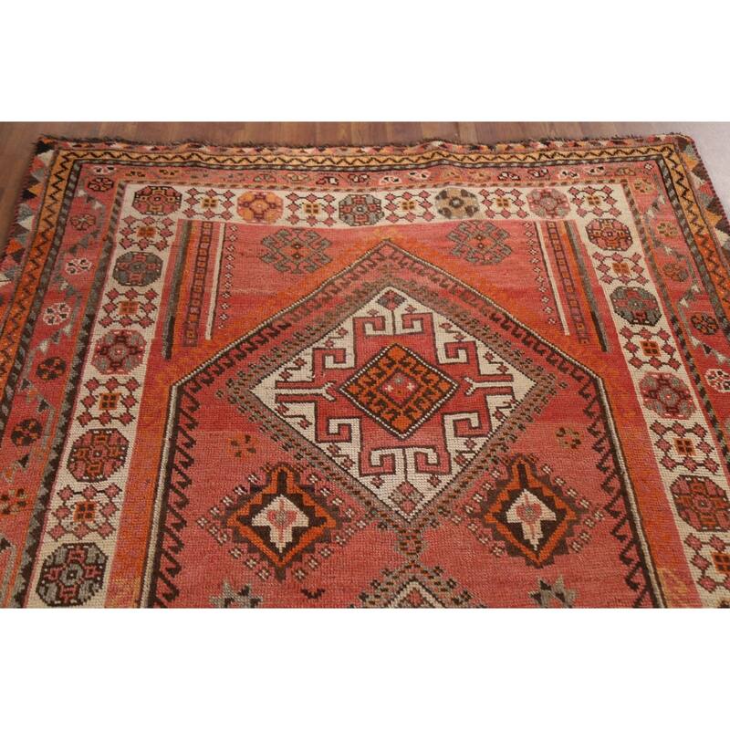 Hand Knotted Oriental 100% Wool Carpet Traditional Tribal Pink Qashqai Area Rug - 7' 10'' X 4' 10''