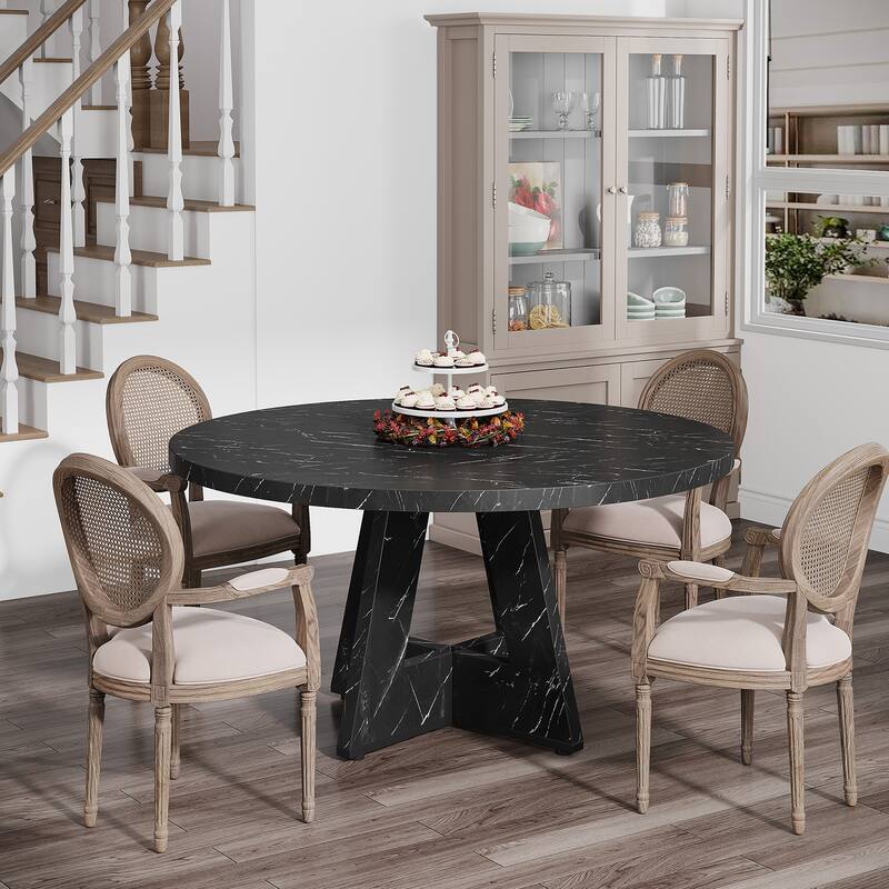 47 Inch Round Dining Table for 4, Wood Farmhouse Dinner Dinning Table