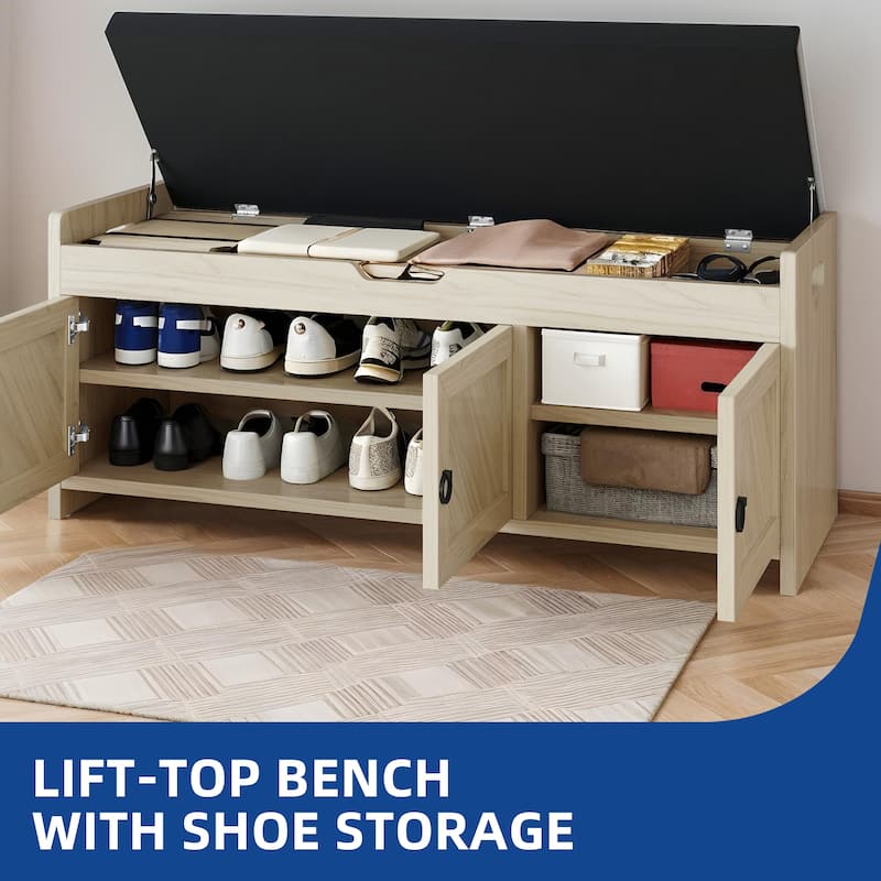 Moasis Shoe Storage Rack Cushioned Ottoman Bench with Lift Top for Hallway